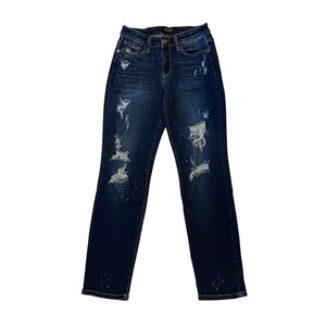 JUDY BLUE Boyfriend Fit Jeans Distressed Bleached Stretch Denim Size 3/26